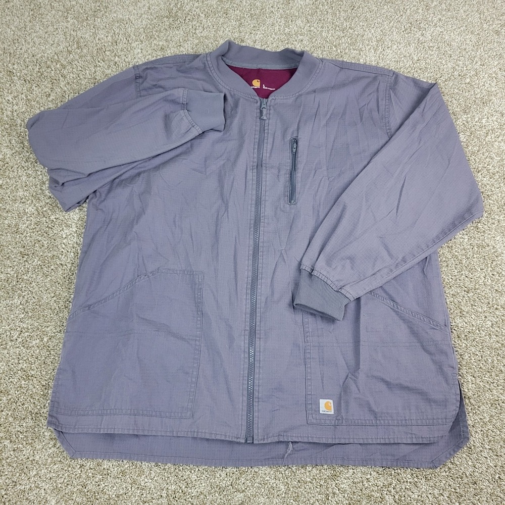 Carhartt Mens Large Solid Gray Full Zip Canvas Jacket Pockets